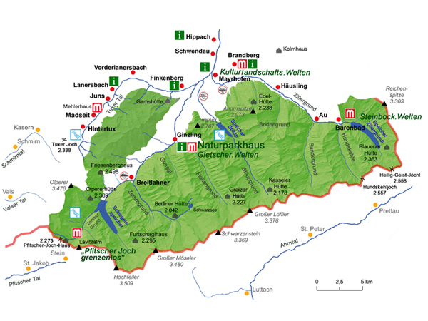 Übersichtskarte Naturpark Zillertaler Alpen